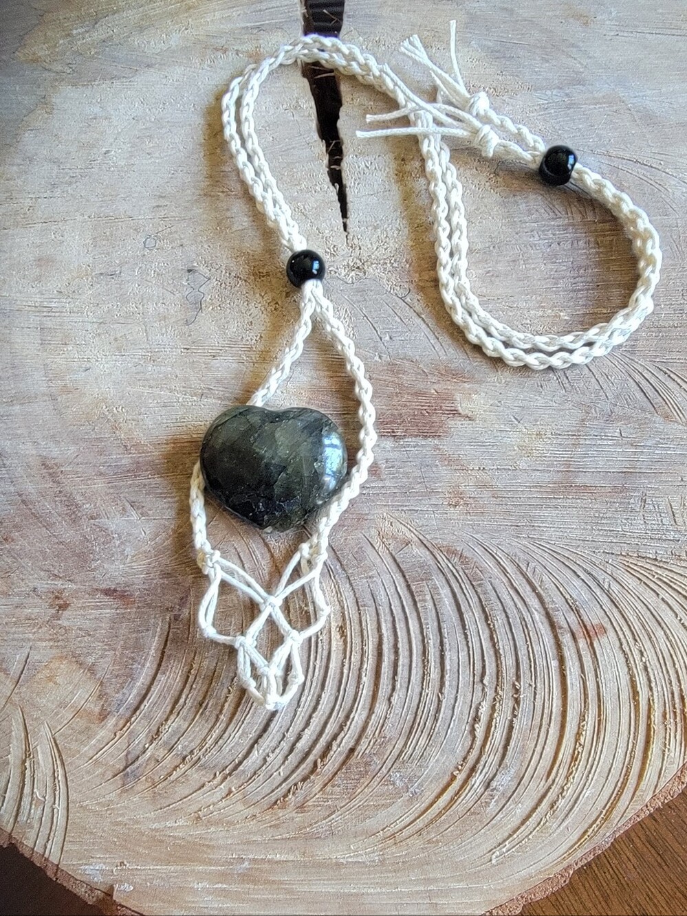 Handmade  Macrame Necklace with Labradorite Heart Pendant